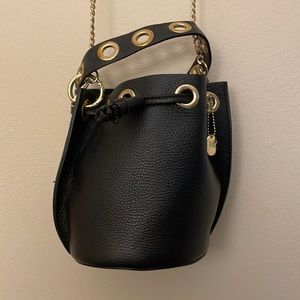 Real leather black bucket bag